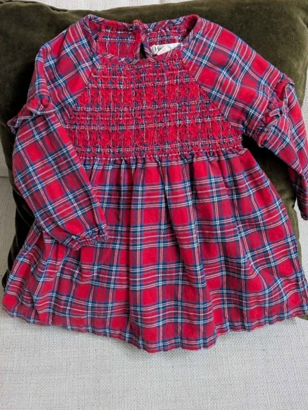 Hatley Baby Red Plaid Smocked Long-Sleeve Kids Dress 18-24 Mo